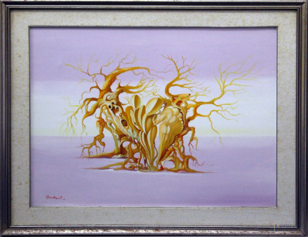 Frattaioli, Paesaggio metafisico, olio su tela, cm 60 x 80, entro cornice.
