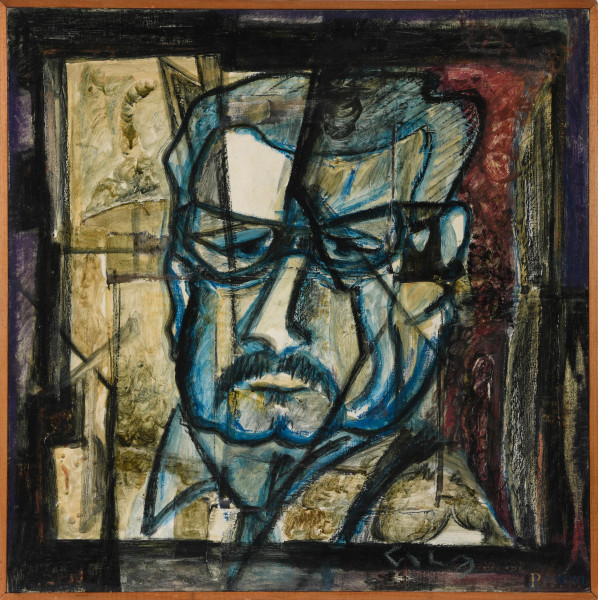 Ritratto maschile, XX secolo, olio su tela, cm 69x69 entro cornice, firmato in basso a destra