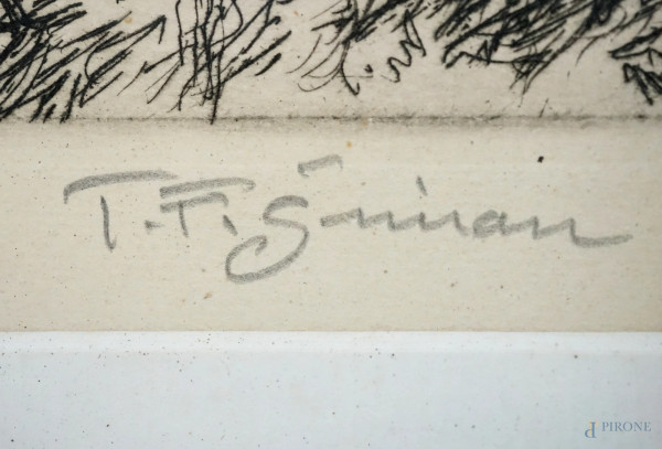 Lotto di tre stampe raffiguranti la Zecca di Santiago, il Tempio della Concordia e scorcio di Pra...