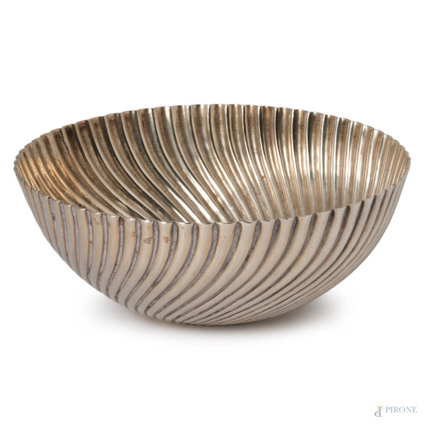 Ciotolina in argento 925/000 con motivo scanalato, XX secolo, cm 5x12, peso gr 130