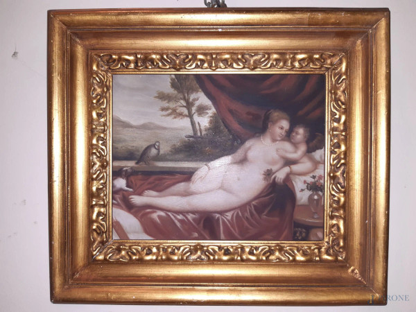 Nudo di donna, dipinto ad olio su rame 23x18 in cornice dorata.