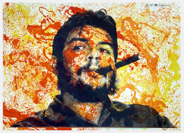 Che Guevara, elaborazione digitale, laser print e tecnica mista su carta, cm 21x30, firmato, opera del maestro Anton Walter Morgan