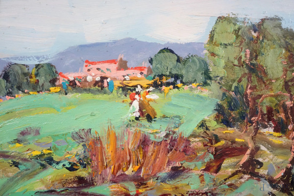 Paesaggio, olio su masonite, cm 24x30, firmato, entro cornice