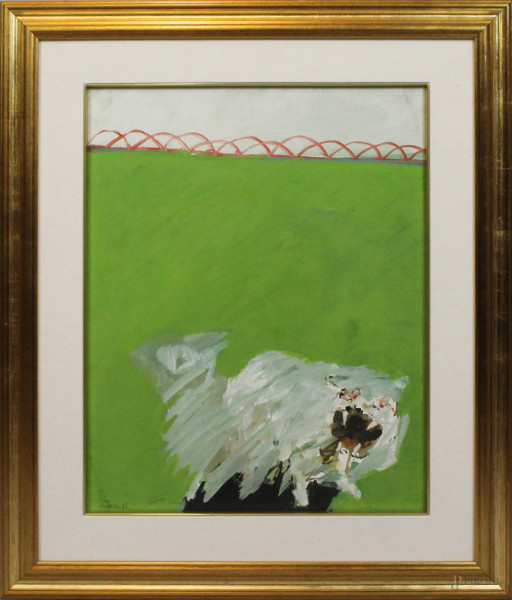 Edolo Masci - Cane e ovino, olio su tela, datato 1965, cm 50x40, entro cornice
