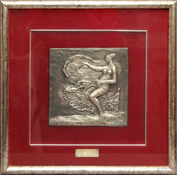 Salvatore Fiume - Odalische, bassorilievo su lamina d'argento 999/ 1000, serie "zecca dello stato" 20x20 cm