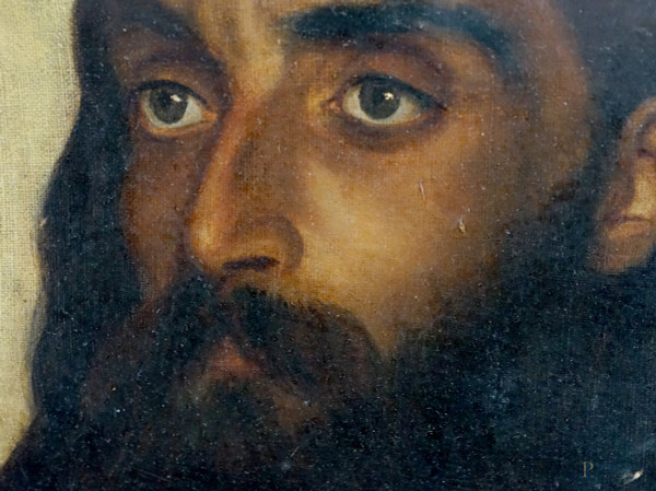 Cristo benedicente, olio su tela, cm 51x41, firmato, entro cornice