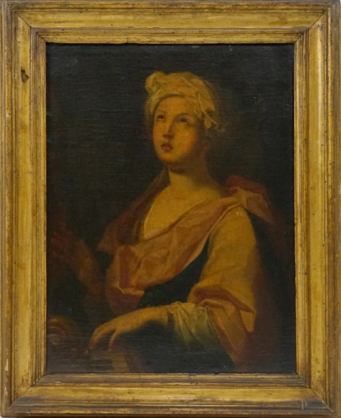 Pittore del XVIII secolo, S.Cecilia, olio su tela, cm 64x48, entro cornice.