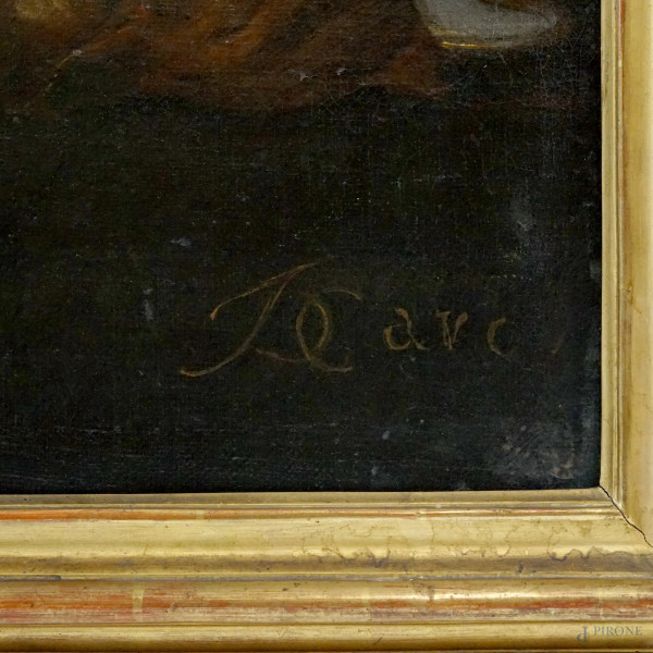 Natura morta- cacciagione, olio su tela, cm 63x75,5, entro cornice.
