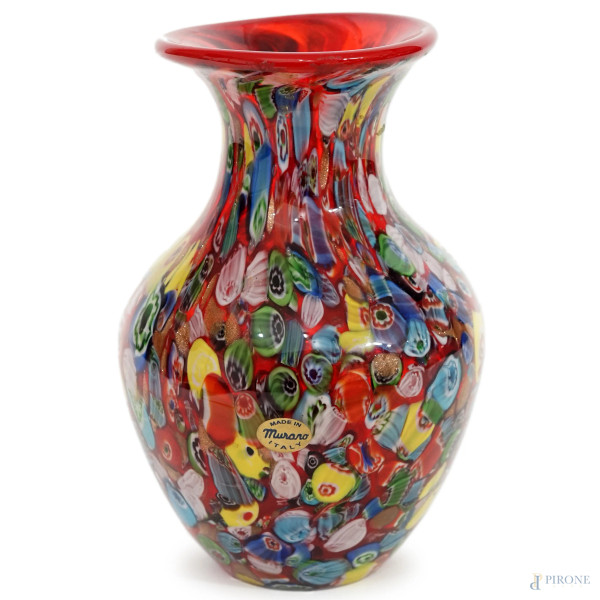 Vaso a murrine "millefiori", Murano, XX secolo, altezza cm 20