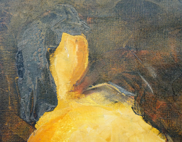 Donna seduta, XX secolo, olio su tela, cm 90x81, entro cornice, difetti)