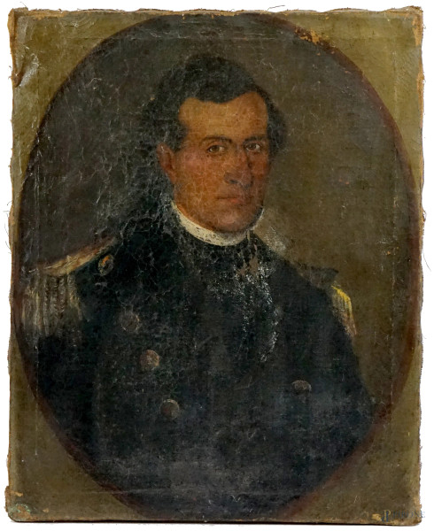 Ritratto di ufficiale, olio su tela, cm 62x50,5, fine XIX secolo, (difetti sulla tela).