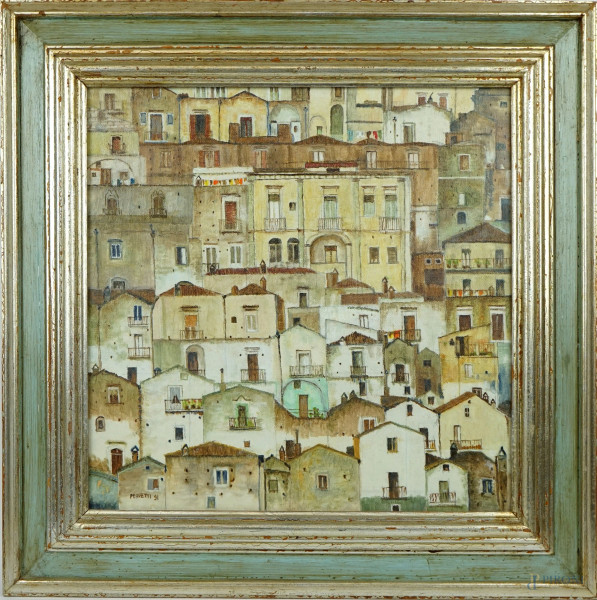 Italo Perretti (XX sec.), Ferrandina, olio su tela, cm 40x40, entro cornice