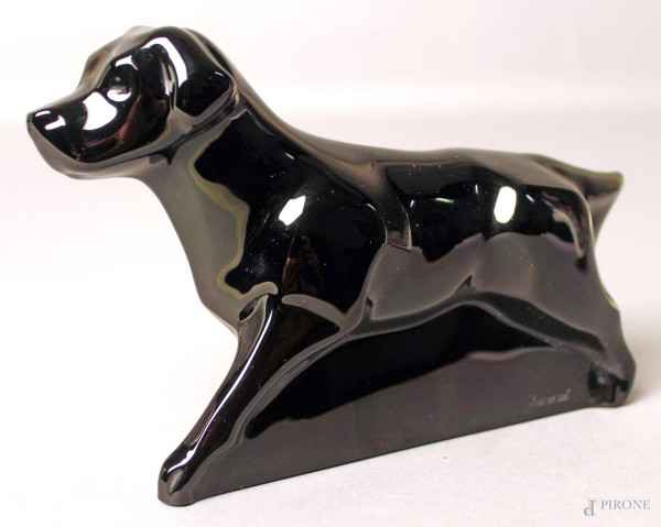 Cane, scultura in cristallo Baccarat, colore nero, cm 12x19.