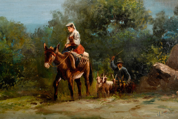 Veduta di Sorrento, olio su tela, XIX secolo, cm74x128, firmato in basso a sinistra, entro cornic...