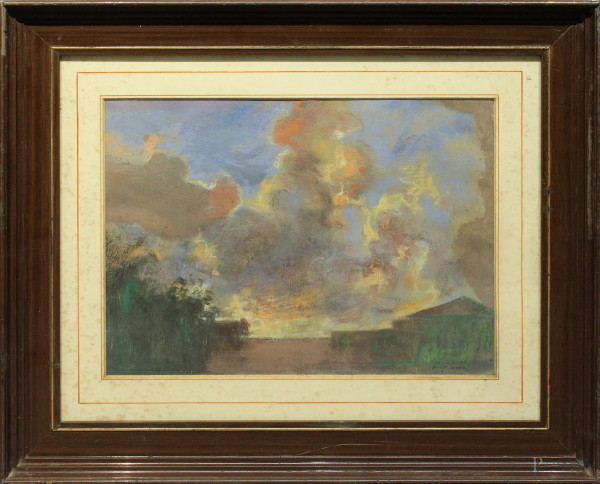Paesaggio, dipinto a pastello su carta firmato L. Serra, cm 31 x 43, entro cornice.