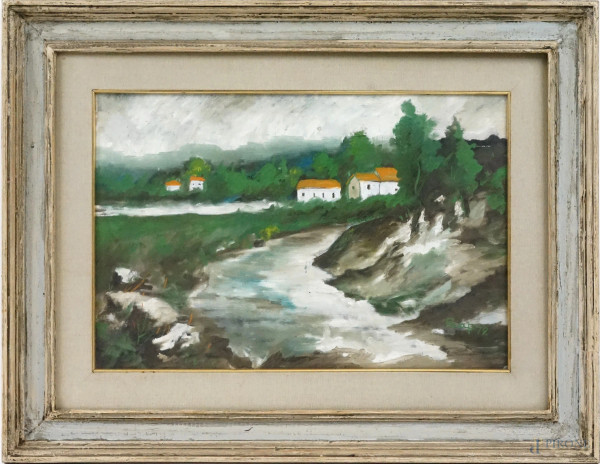 La rivière de France, olio su tela, cm 40x60, firmato in basso a destra, entro cornice