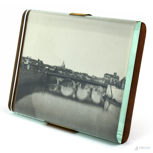 Cornice portafoto Fontana Arte in legno e vetro, XX secolo, cm 19x24,5x4, (segni di usura)