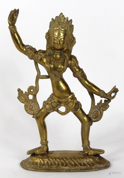 Divinit&#224; induista in bronzo dorato, altezza cm. 24,5, XX secolo