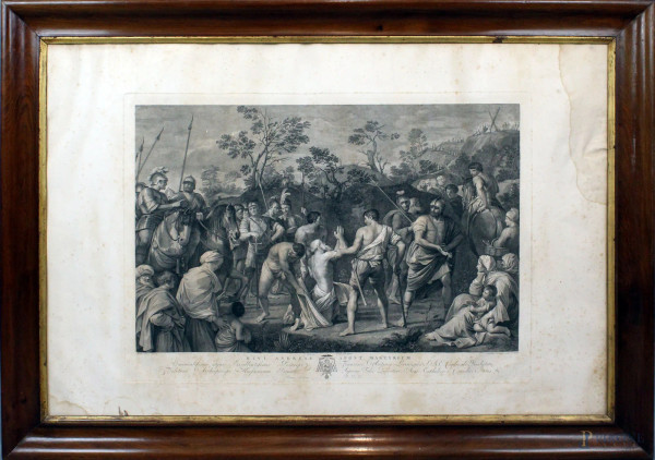 Stefano Tofanelli - da Guido Reni, Il martirio di Sant'Andrea, incisione, cm 71x107, entro cornice, (macchie sulla carta)