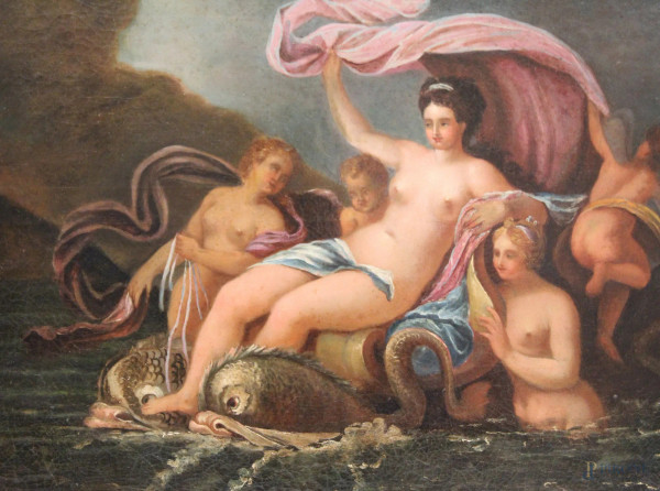 Trionfo di Galatea, olio su tela, cm. 60x71, XVIII sec., entro cornice.