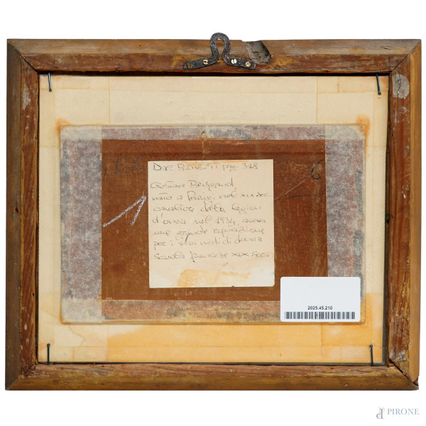 Gustav Brisgand (1867-1944), Nudo di donna distesa, tecnica mista su carta, cm 14x21,5 entro corn...