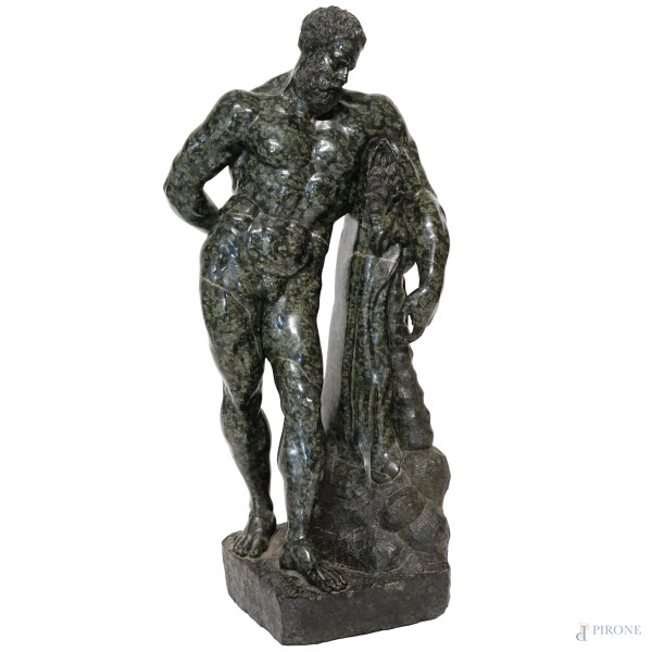 Ercole Farnese, scultura in marmo verde, cm h 57, (difetti)