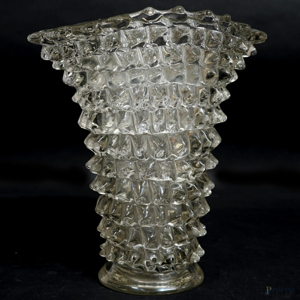 Vaso in vetro di Murano rostrato attribuito a Ercole Barovier per Barovier & Toso, altezza cm 34,5