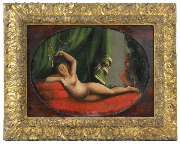Venere, olio su tavola ad assetto ovale, cm 25x33,5, XIX secolo, entro cornice.
