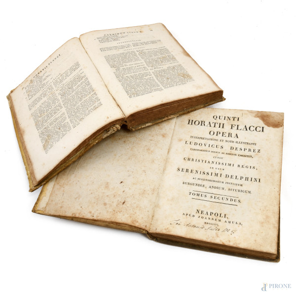 Quinti Horatii Flacci Opera [...], tomi I-II, Napoli 1815, (segni di usura, rotture, strappi, mancanze, difetti)