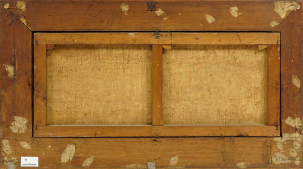 Artista del XIX-XX secolo, Morte di Cesare, olio su tela, cm 34,2x80, entro cornice