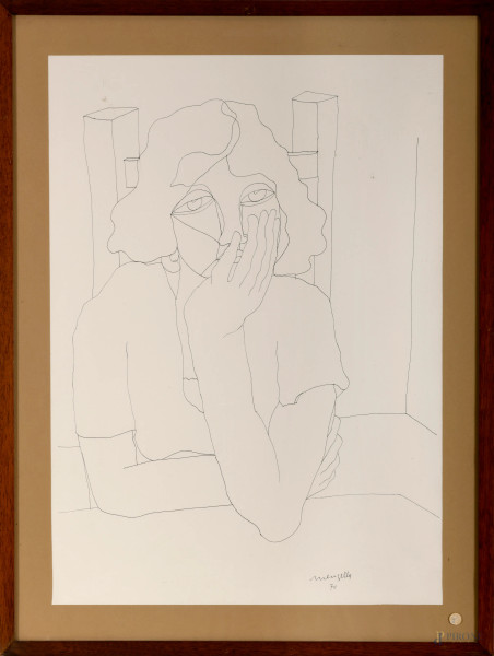 Rocco Menzella, lotto composto da due disegni firmati e datati "1970", cm 78,5x58 compreso passepartout, entro cornice