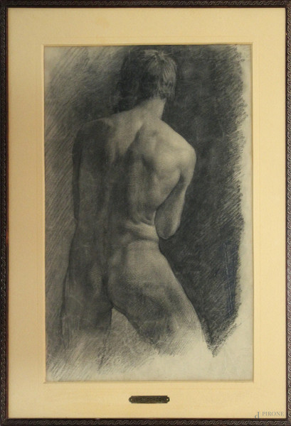 Luigi Conconi, Dorso d&#39;uomo, disegno a matita su carta, cm 45 x 29, entro cornice.