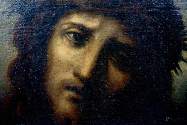 Ecce homo, XVII-XVIII secolo, olio su tela, cm 43,5x31,5. (Difetti)