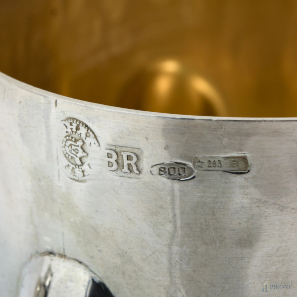 Lotto di 9 bicchieri in argento Brandimarte con decoro a sbalzo e interno vermeil, peso complessi...