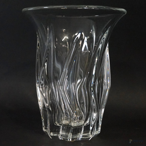 Vaso in cristallo, Art Vannes France, anni '60, cm h 22, marcato sotto la base.
