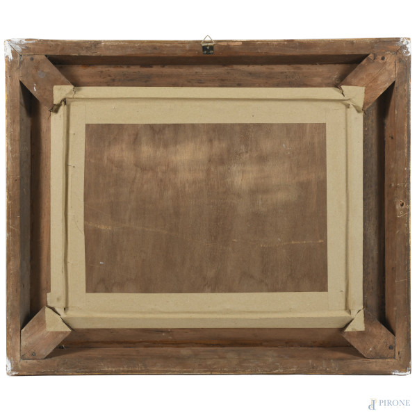 Sul calesse, XX secolo, olio su compensato, cm 31x41, firmato in basso a sinistra, entro cornice,...