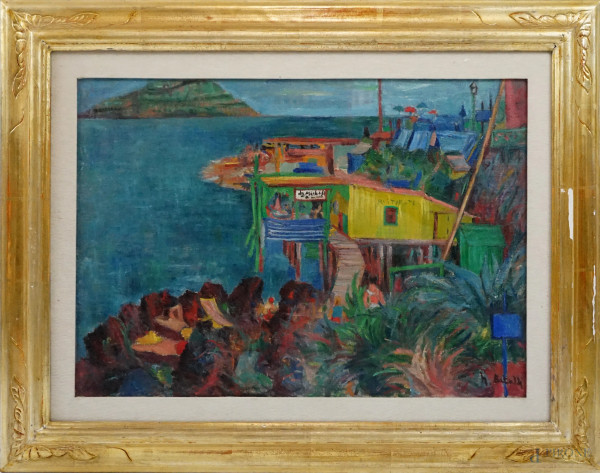Marco Batalli - Ischia, olio su cartone telato, cm 50x70, entro cornice