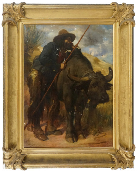 Franz Thelen - Buttero, olio su tela, cm 133x97,  entro cornice