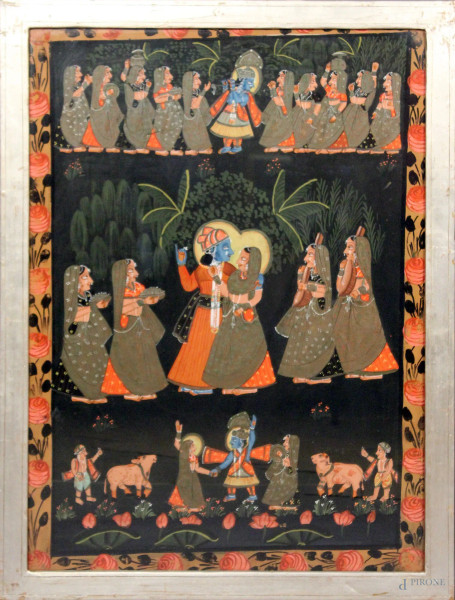 Batik indiano, olio su tela 96x68 cm, entro cornice.