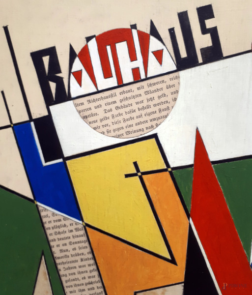 Otto Gunther (XX sec.) Composizione geometrica, tecnica mista su tavola, cm 40x30, firmato, con c...