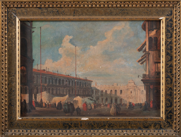 Venezia, XX secolo, olio su tela, cm 35x50, firmato in basso a sinistra, entro cornice, (segni di battitura del telaio, abrasioni, cadute di colore)