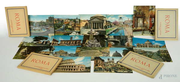 Lotto di quattro album contenenti cartoline della città di Roma, fotocolor opaco, I-II serie, (segni del tempo).