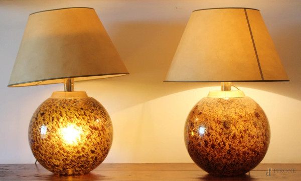Coppia di lampade in vetro, altezza 70 cm, anni &#39;90.