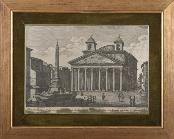 Incisione su argento 800/000 raffigurante il Pantheon, cm 26x36, entro cornice