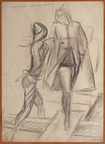 Figure di moda, disegno su carta, 48x35 cm, entro cornice firmato M.Dovich