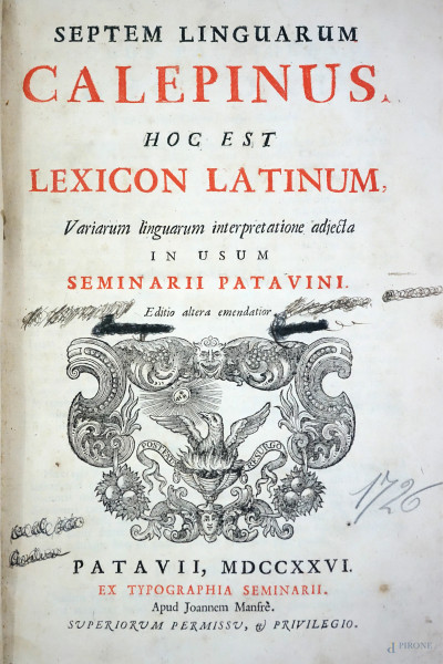 Calepinus septem linguarum, due volumi del 1726, (difetti e mancanze)