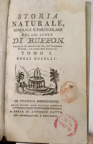 Lotto composto da cinque libri di Buffon sugli animali, 1788.