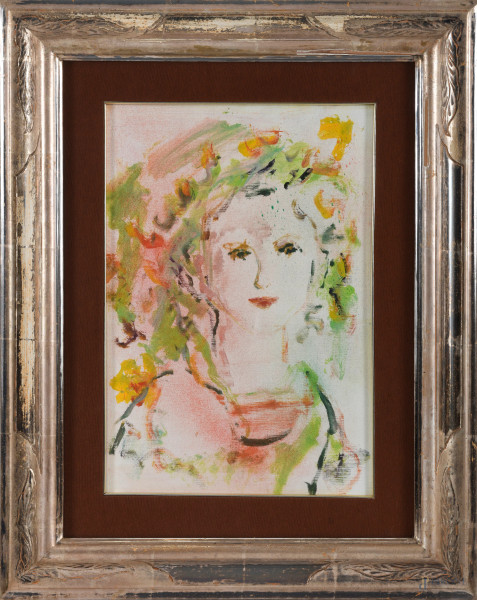 Ernesto Treccani (attr.), Volto, tecnica mista su tela, cm 50x35 entro cornice