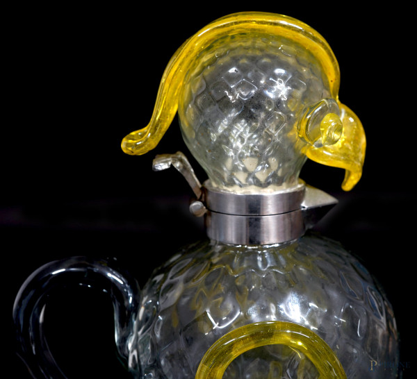 Versatoio in vetro di Murano a foggia di pappagallo, design Flavio Poli per Seguso Vetri d'Arte, ...
