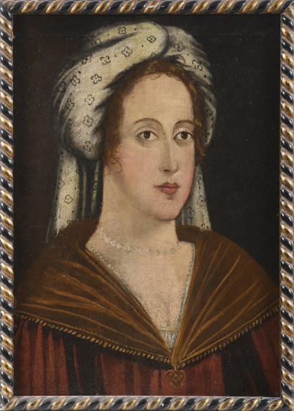 Ritratto di gentildonna, XVIII secolo, olio su tela, cm 54x38, entro cornice, (segni di usura, abrasioni, craquelure, sollevamenti di colore, difetti)